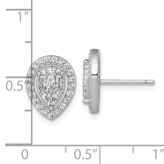 Sterling Silver Rhodium-plated Polished Fancy CZ Teardrop Halo Post Earrings