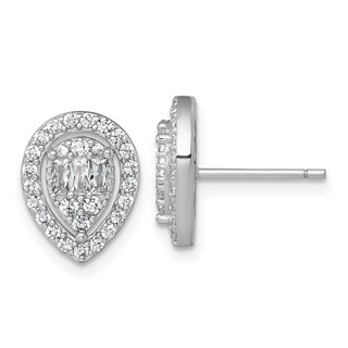 Sterling Silver Rhodium-plated Polished Fancy CZ Teardrop Halo Post Earrings