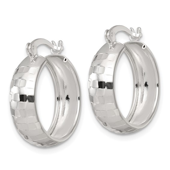 Sterling Silver 6.0mm Diamond-cut Hoop Earrings