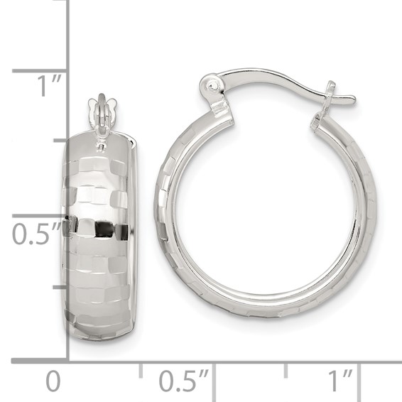 Sterling Silver 6.0mm Diamond-cut Hoop Earrings