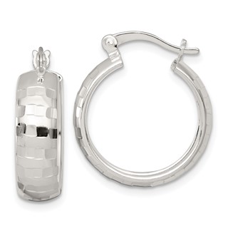 Sterling Silver 6.0mm Diamond-cut Hoop Earrings