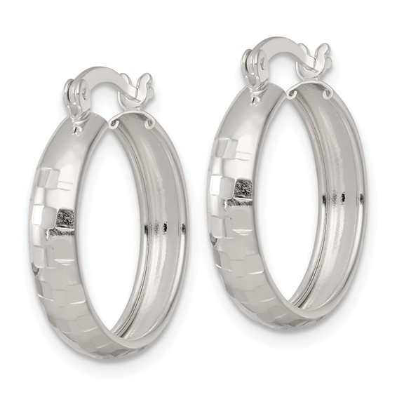 Sterling Silver 4.0mm Diamond-cut Hoop Earrings