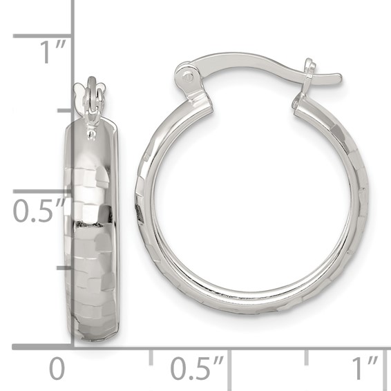 Sterling Silver 4.0mm Diamond-cut Hoop Earrings