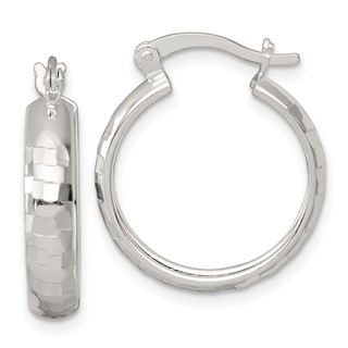 Sterling Silver 4.0mm Diamond-cut Hoop Earrings