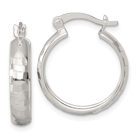 Sterling Silver 4.0mm Diamond-cut Hoop Earrings