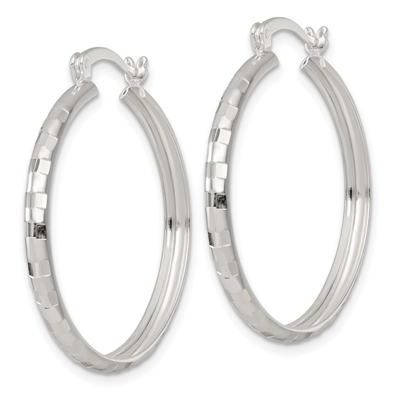 Sterling Silver 3.0mm Diamond-cut Hoop Earrings