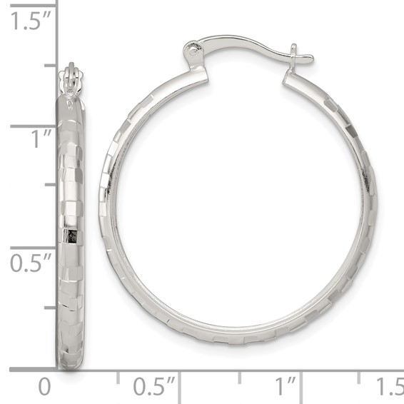 Sterling Silver 3.0mm Diamond-cut Hoop Earrings