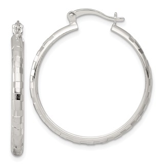 Sterling Silver 3.0mm Diamond-cut Hoop Earrings