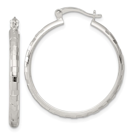 Sterling Silver 3.0mm Diamond-cut Hoop Earrings
