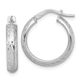 Sterling Silver 4.0mm Diamond-cut Hoop Earrings