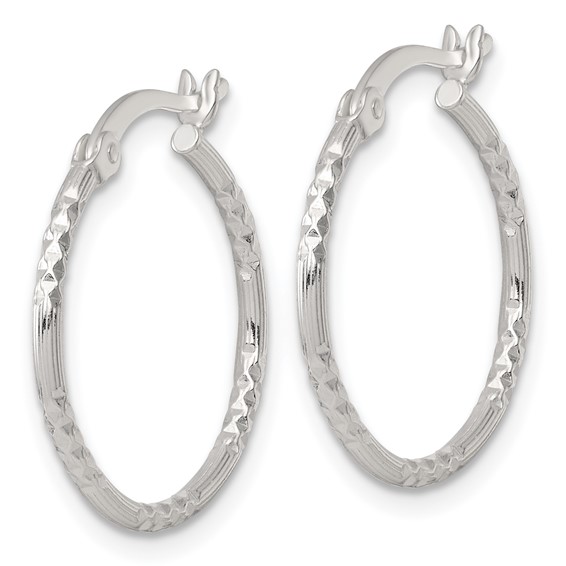 Sterling Silver 1.5mm Diamond-cut Hoop Earrings
