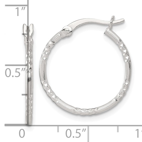 Sterling Silver 1.5mm Diamond-cut Hoop Earrings