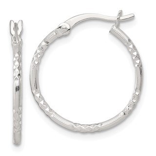 Sterling Silver 1.5mm Diamond-cut Hoop Earrings