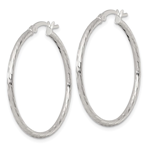 Sterling Silver 2mm Diamond-cut Hoop Earrings