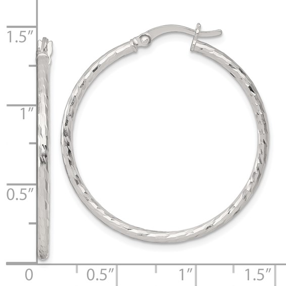 Sterling Silver 2mm Diamond-cut Hoop Earrings