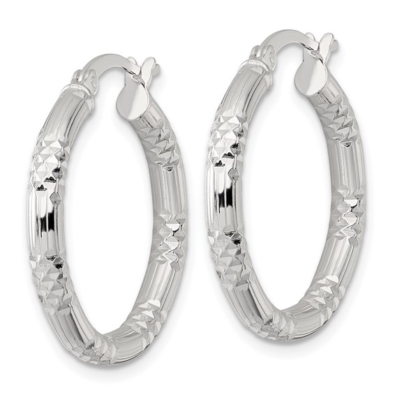 Sterling Silver 3.25mm Diamond-cut Hoop Earrings