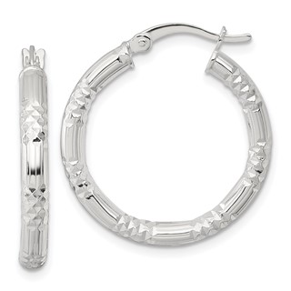 Sterling Silver 3.25mm Diamond-cut Hoop Earrings