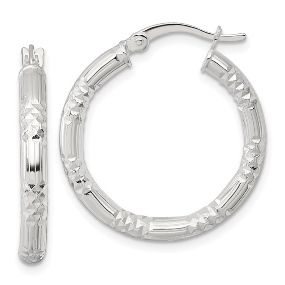 Sterling Silver 3.25mm Diamond-cut Hoop Earrings