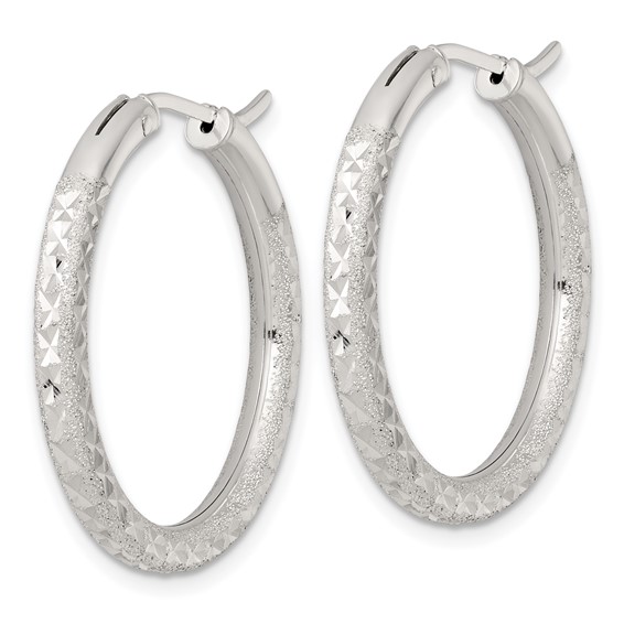 Sterling Silver 3.25mm Diamond-cut Hoop Earrings