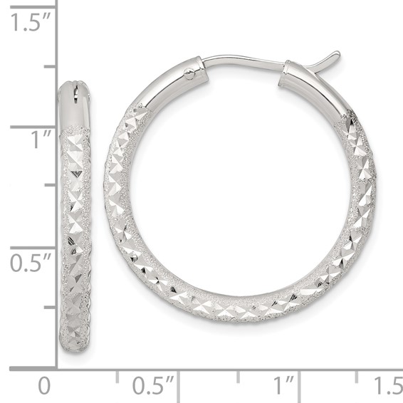 Sterling Silver 3.25mm Diamond-cut Hoop Earrings