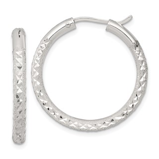 Sterling Silver 3.25mm Diamond-cut Hoop Earrings