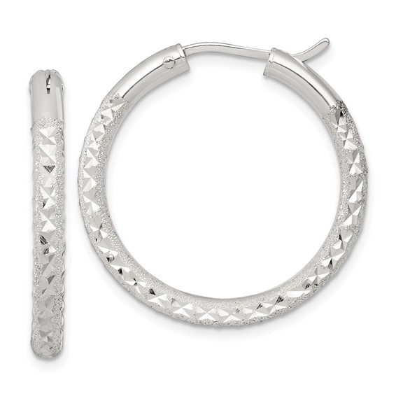 Sterling Silver 3.25mm Diamond-cut Hoop Earrings