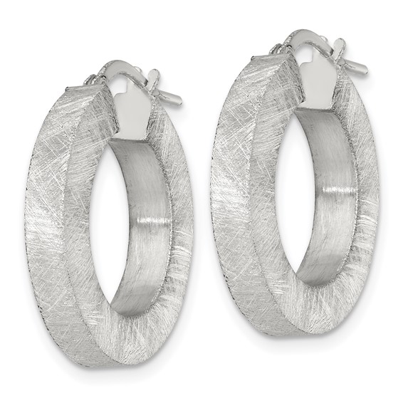 Sterling Silver 4.3mm Brushed Hoop Earrings
