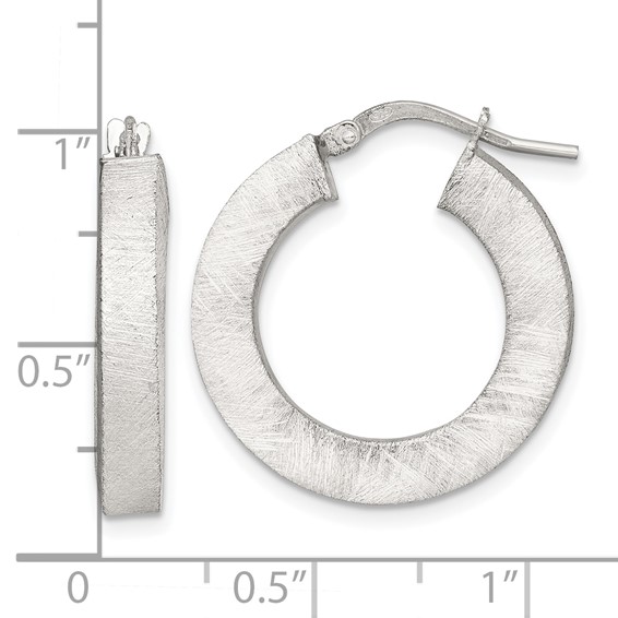 Sterling Silver 4.3mm Brushed Hoop Earrings
