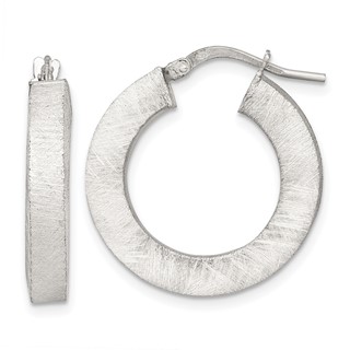Sterling Silver 4.3mm Brushed Hoop Earrings