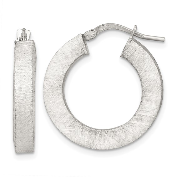 Sterling Silver 4.3mm Brushed Hoop Earrings