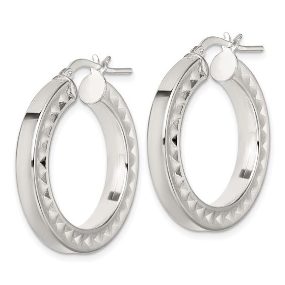 Sterling Silver Polished and Textured Hoop Earrings