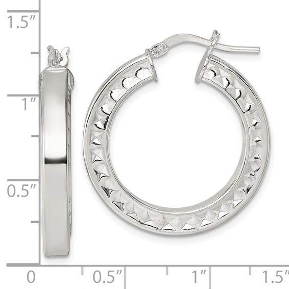 Sterling Silver Polished and Textured Hoop Earrings