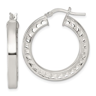 Sterling Silver Polished and Textured Hoop Earrings