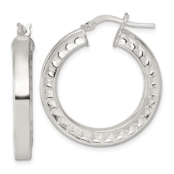 Sterling Silver Polished and Textured Hoop Earrings