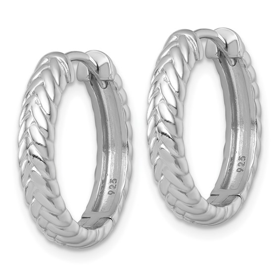 Sterling Silver Rhodium-plated Polished 4.00 x 20mm Braided Round Hinged Hoop Earrings