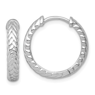 Sterling Silver Rhodium-plated Polished 4.00 x 20mm Braided Round Hinged Hoop Earrings