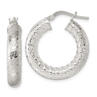 Sterling Silver Textured Hoop Earrings