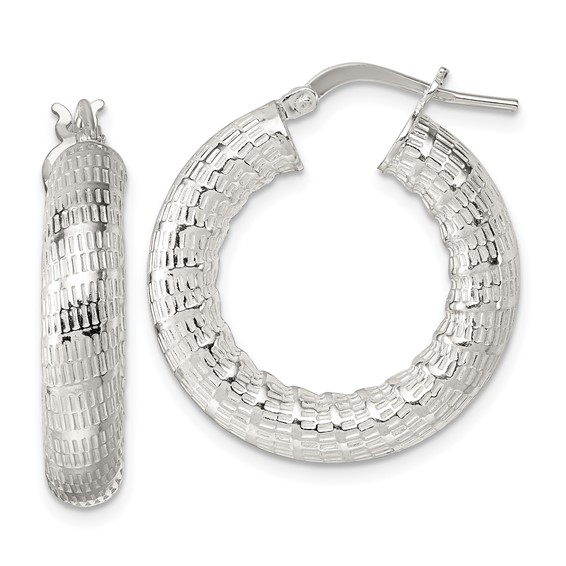 Sterling Silver Textured Hoop Earrings