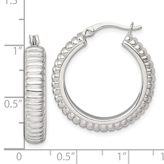 Sterling Silver Grooved Hoop Earrings