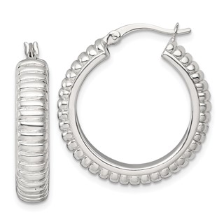 Sterling Silver Grooved Hoop Earrings