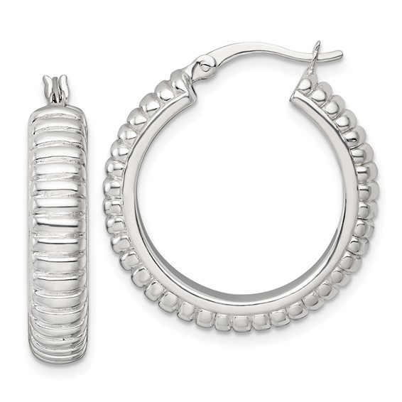 Sterling Silver Grooved Hoop Earrings