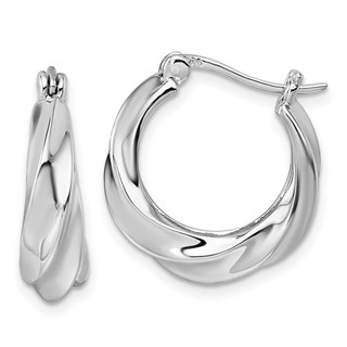 Sterling Silver Rhodium-plated Polished 6mm x 19mm Graduated Twisted Hoop Earrings