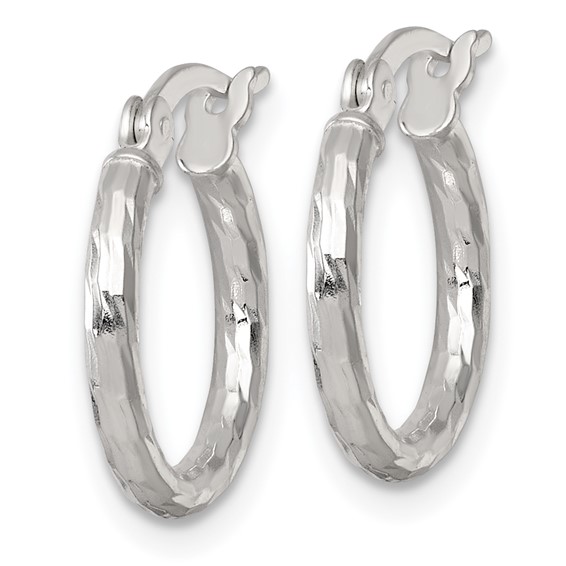 Sterling Silver Polished Diamond-cut 15x2.0mm Round Hoop Earrings