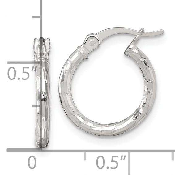 Sterling Silver Polished Diamond-cut 15x2.0mm Round Hoop Earrings