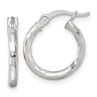 Sterling Silver Polished Diamond-cut 15x2.0mm Round Hoop Earrings