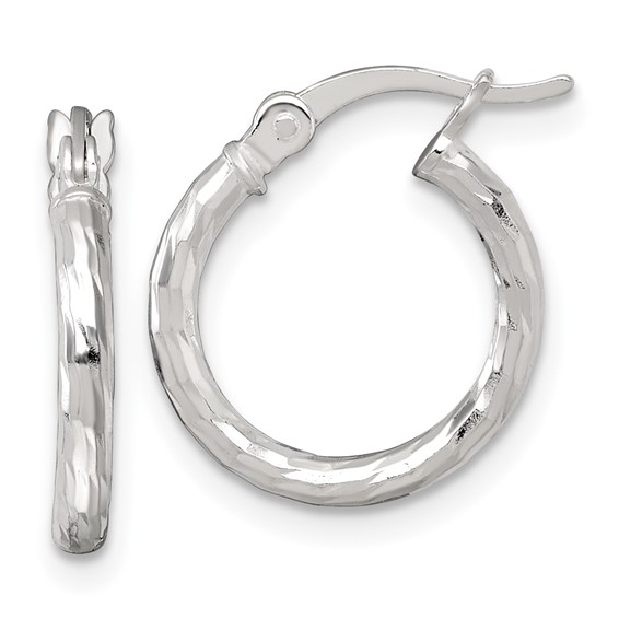 Sterling Silver Polished Diamond-cut 15x2.0mm Round Hoop Earrings