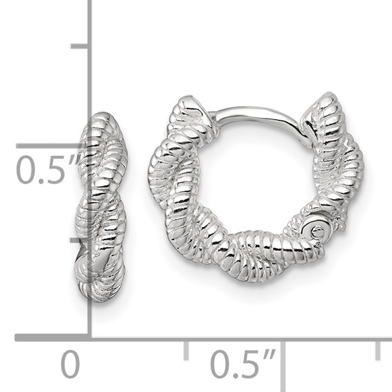 Sterling Silver Polish Textured Twisted Hinged Round Hoop Earrings