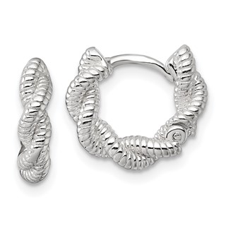 Sterling Silver Polish Textured Twisted Hinged Round Hoop Earrings