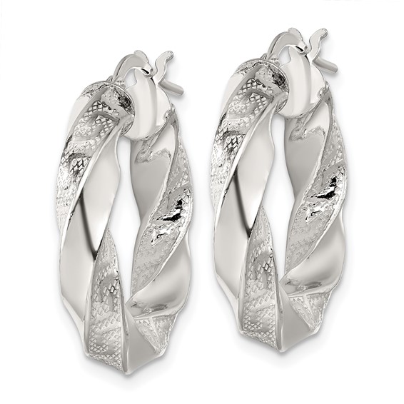 Sterling Silver Polished Greek Key 5mm Twisted tube Hoop Earrings