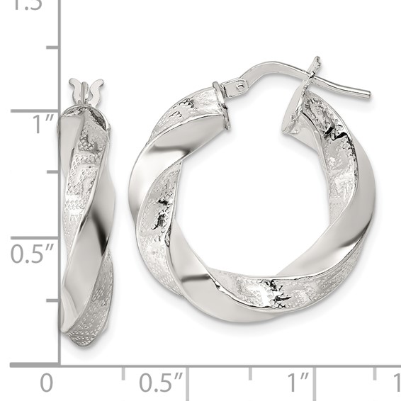 Sterling Silver Polished Greek Key 5mm Twisted tube Hoop Earrings